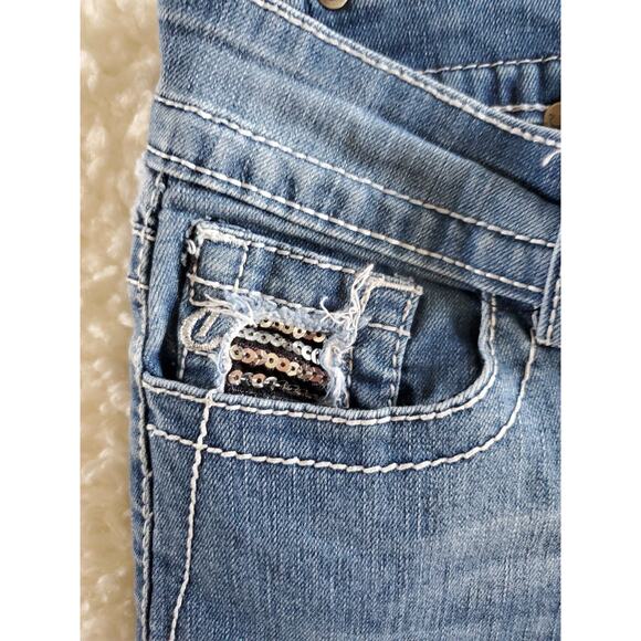 Miss C Women's Skinny Jeans Size 24x30 Blue Mid Rise Flap Pockets Stretch Sequin - Picture 7 of 10